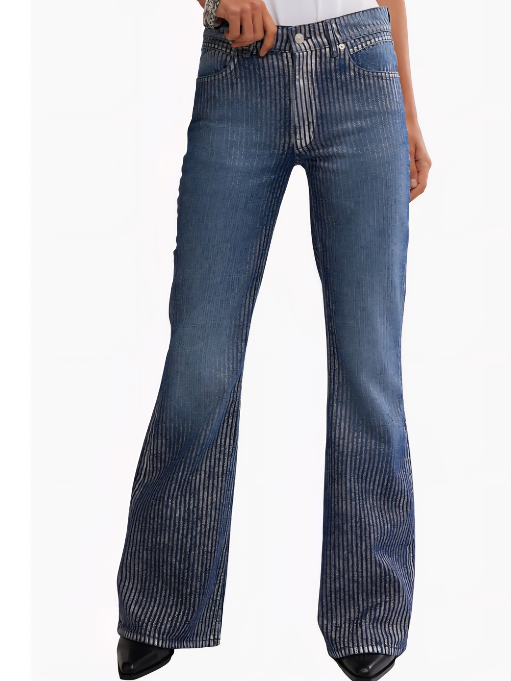 Free People Blue Ribbed Bootcut Jeans